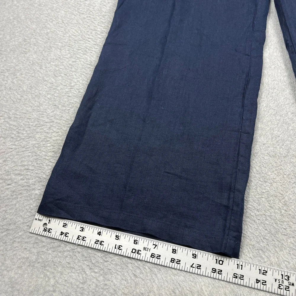 Quince Pleated Trouser Womens 16 Navy 100%  European Linen Wide Leg Elastic Back